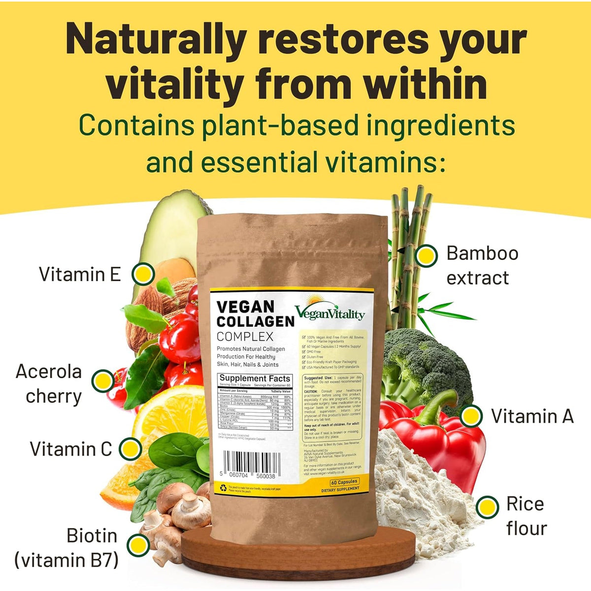 Vegan Collagen Supplements with Biotin for Hair, Skin, Nails & Joints - 2 Months Supply. Cruelty Free Plant Based Collagen Vegan, Vegetarian Collagen Booster Pills. Vegan Collagen for Women and Men