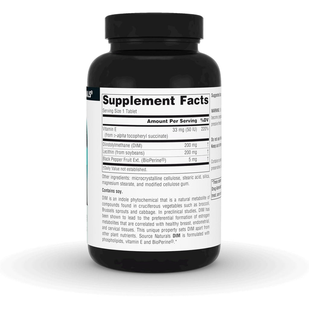 Source Naturals DIM, Diindolylmethane 200Mg with Bioperine, Vitamin E & More - 120 Tablets