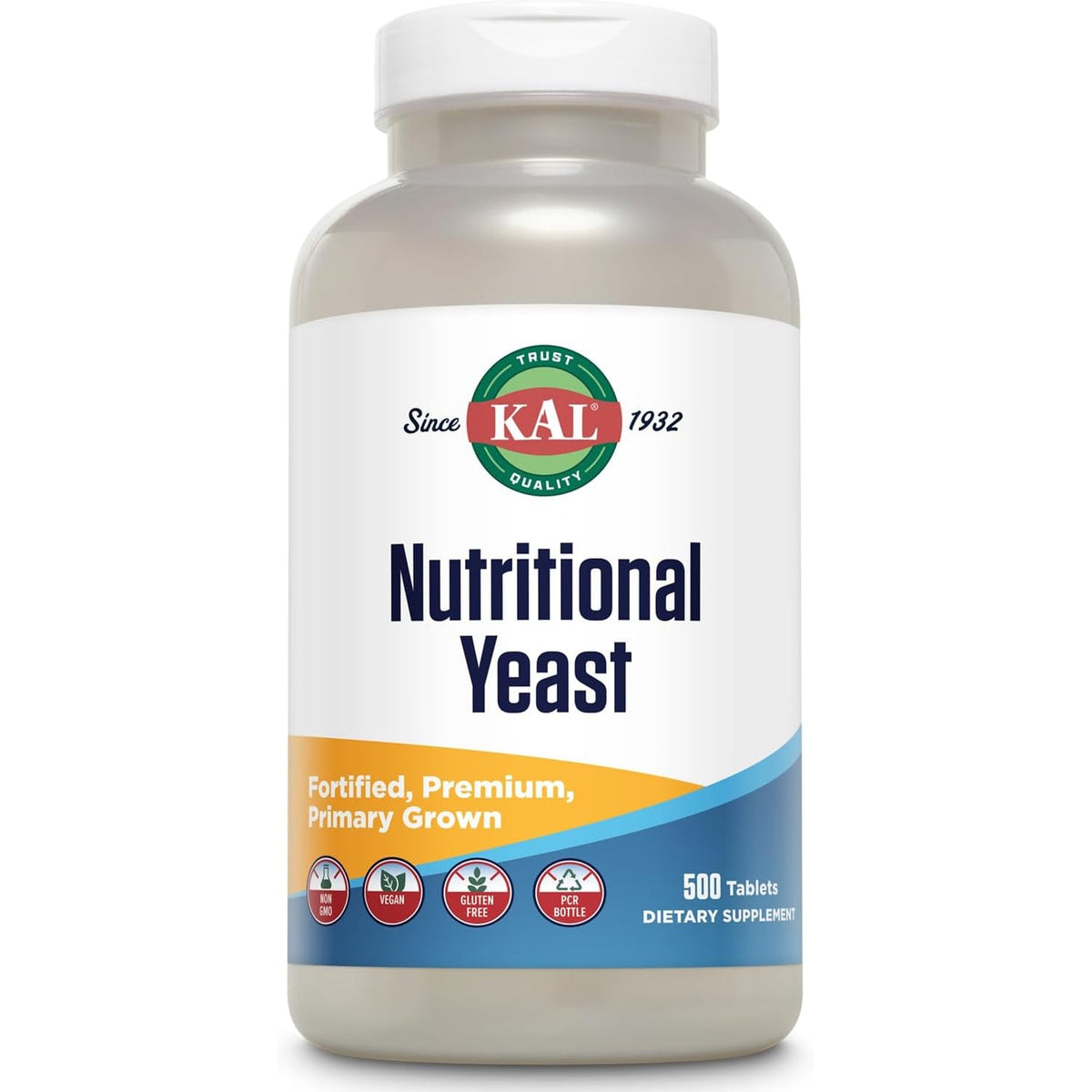 KAL Nutritional Yeast Supplement, Fortified W/ B12, Biotin, Folic Acid, Other B Vitamins, Naturally Occurring Amino Acids, Healthy Hair, Skin & Energy Support, Vegan, Gluten Free, 83 Serv, 500 Tablets
