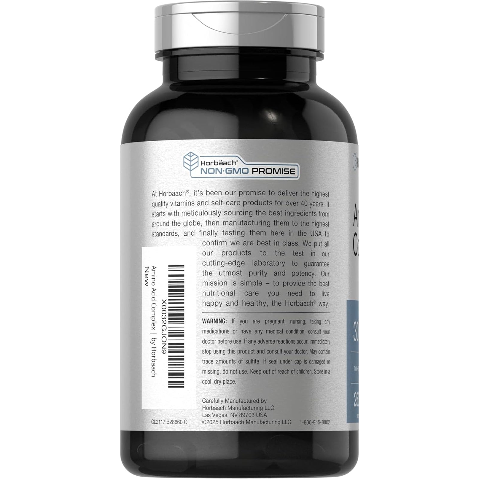 Horbäach Amino Acid Complex 3000Mg | 250 Caplets | Non-Gmo, Gluten Free Supplement