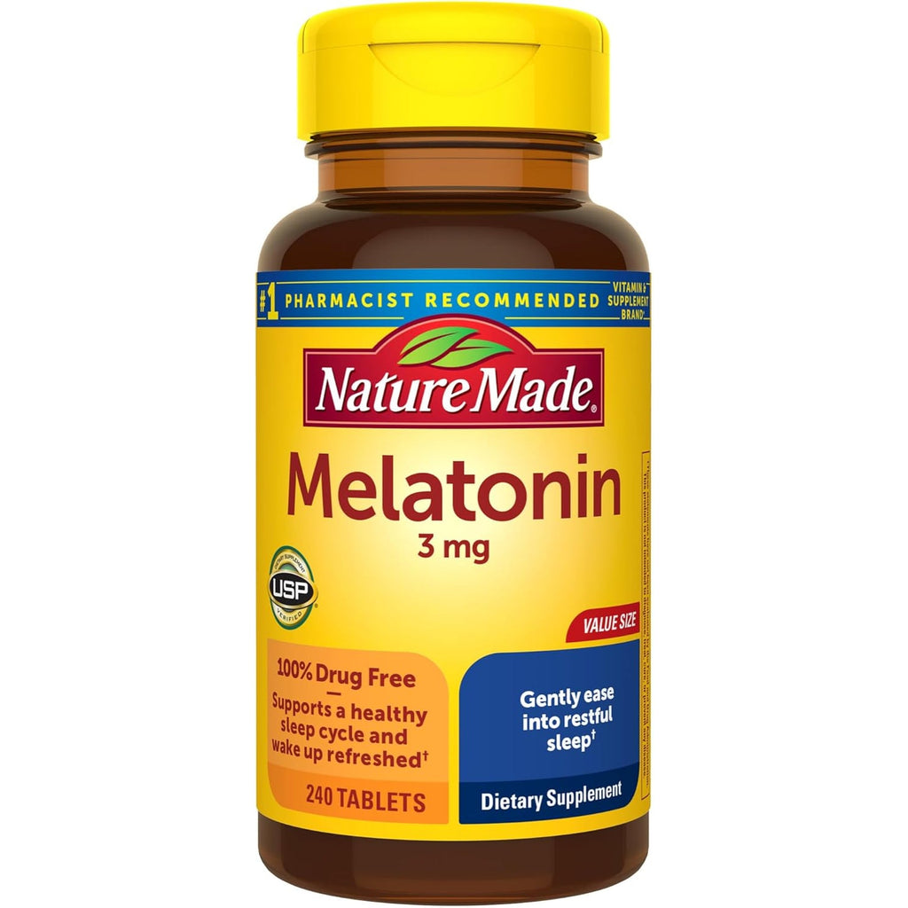 Nature Made Melatonin 3Mg Sleep Aids for Adults, 100% Drug Free Sleep Aid, Sleep Supplements, 240 Tablets, 240 Day Supply