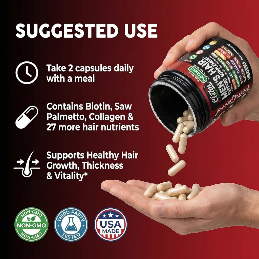 Hair Growth Supplement for Men | Biotin Hair Vitamins Collagen Pumpkin Seed Saw Palmetto Iron Ginseng Bamboo Silica Rosemary Peppermint Keratin Selenium Iodine Flaxseed Horsetail Vitamin a C D3 E B12