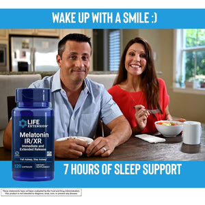 Life Extension Melatonin IR/XR 120 Capsules - Immediate & 7 Hour Extended-Release - Night Time Supplement - Supports Staying Asleep - Non-Gmo, Gluten-Free