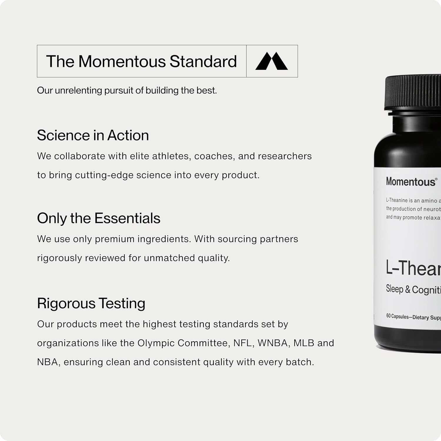 Momentous L-Theanine Supplement - 200 Mg Capsules to Promote Relaxation & Focus - NSF Certified for Sport - GMO- & Gluten-Free - 60 Servings