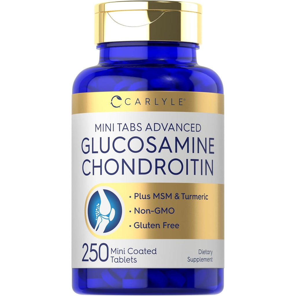Carlyle Glucosamine Chondroitin MSM | 250 Mini Tablets | Advanced Formula with Turmeric | Non-Gmo, Gluten Free