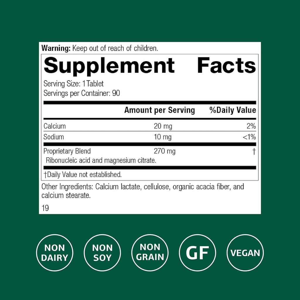 Standard Process Ribonucleic Acid RNA - Cell Development Support - Aids Protein Synthesis - Vegan, Gluten-Free, Non-Soy, & Non-Grain - 90 Tablets (90 Servings)