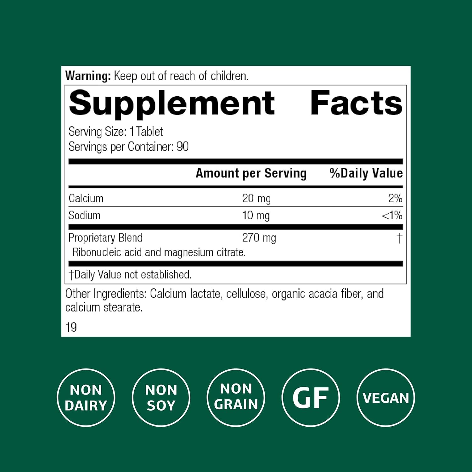 Standard Process Ribonucleic Acid RNA - Cell Development Support - Aids Protein Synthesis - Vegan, Gluten-Free, Non-Soy, & Non-Grain - 90 Tablets (90 Servings)