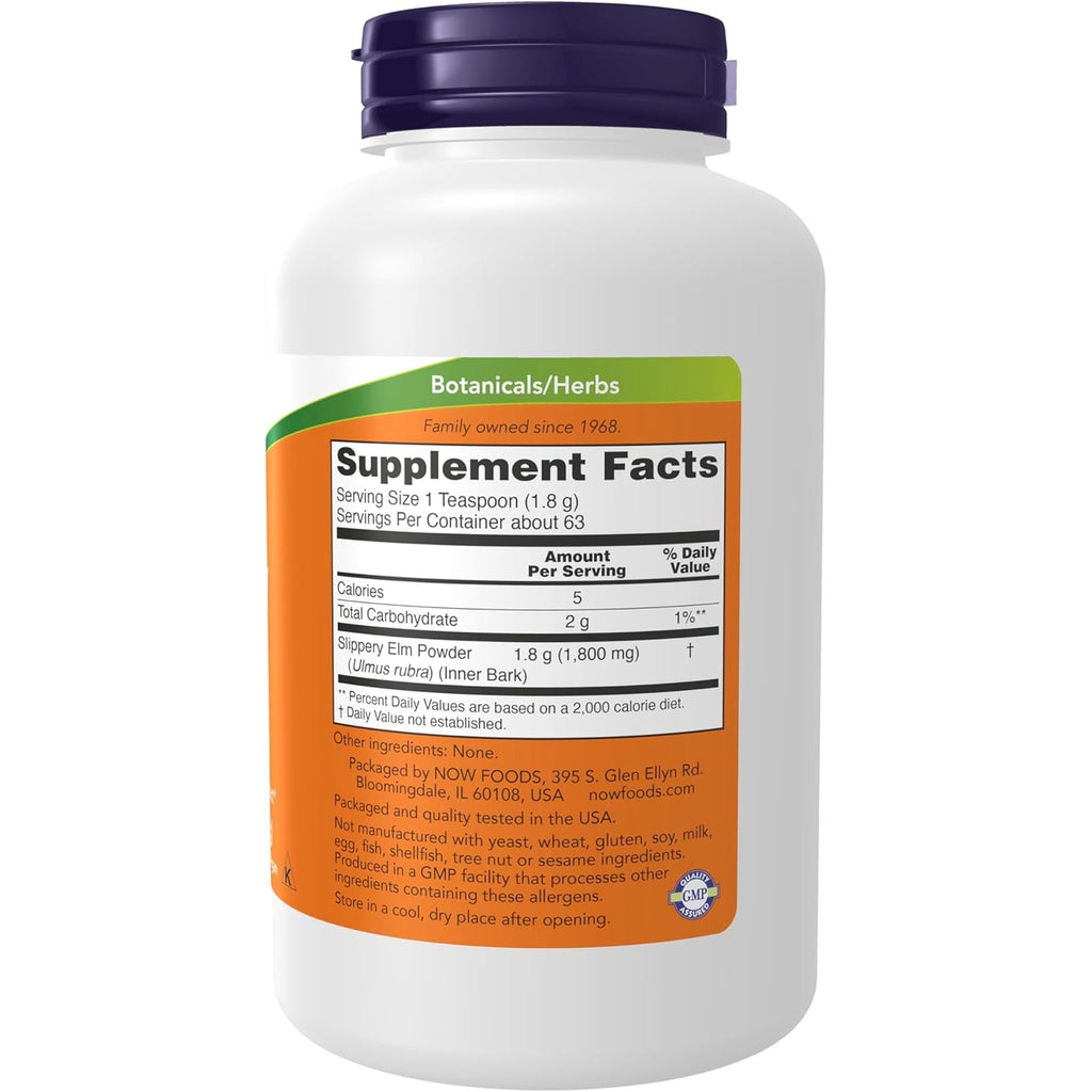 NOW Foods Supplements, Slippery Elm Powder (Ulmus Rubra), Non-Gmo Project Verified, Herbal Supplement, 4-Ounce