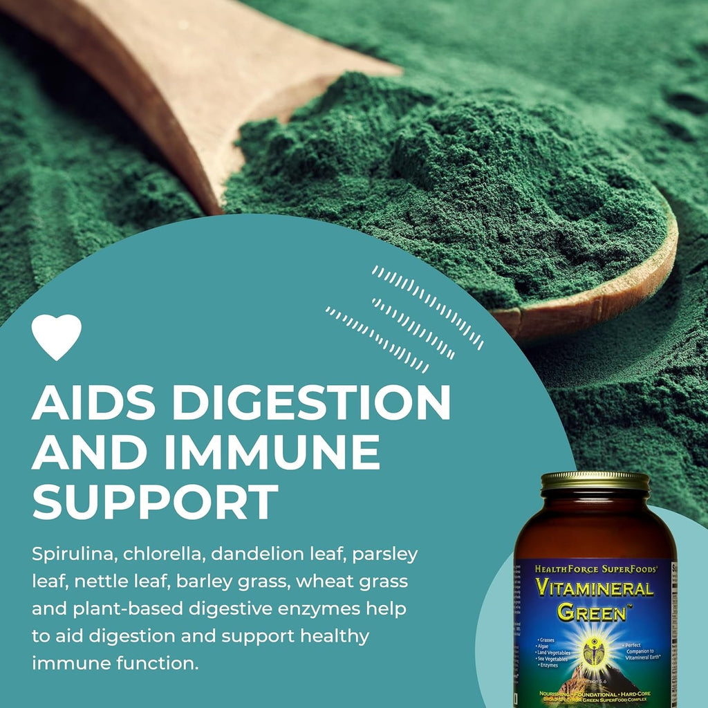 HEALTHFORCE SUPERFOODS Vitamineral Green - Mineral Supplement for Immune & Thyroid Support - Green Powder Supplement with Ingredients from the Land - Gluten-Free & Vegan - 500 Grams
