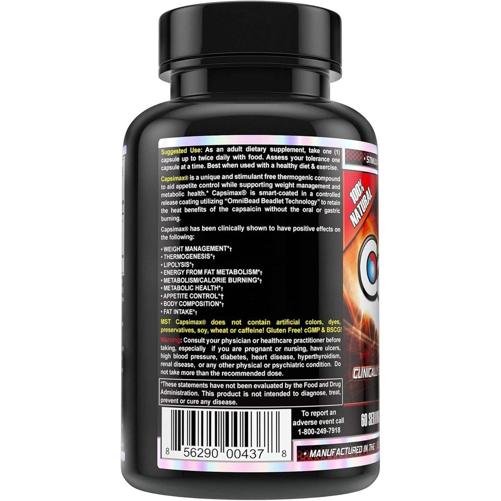 MST Capsimax Supplement 100Mg V Capsules, 60 Servings Clinically Dosed Weight Management, Thermogenic, Appetite Control, Calorie Burning, Metabolic Health, Stimulant Free. BSCG Certified