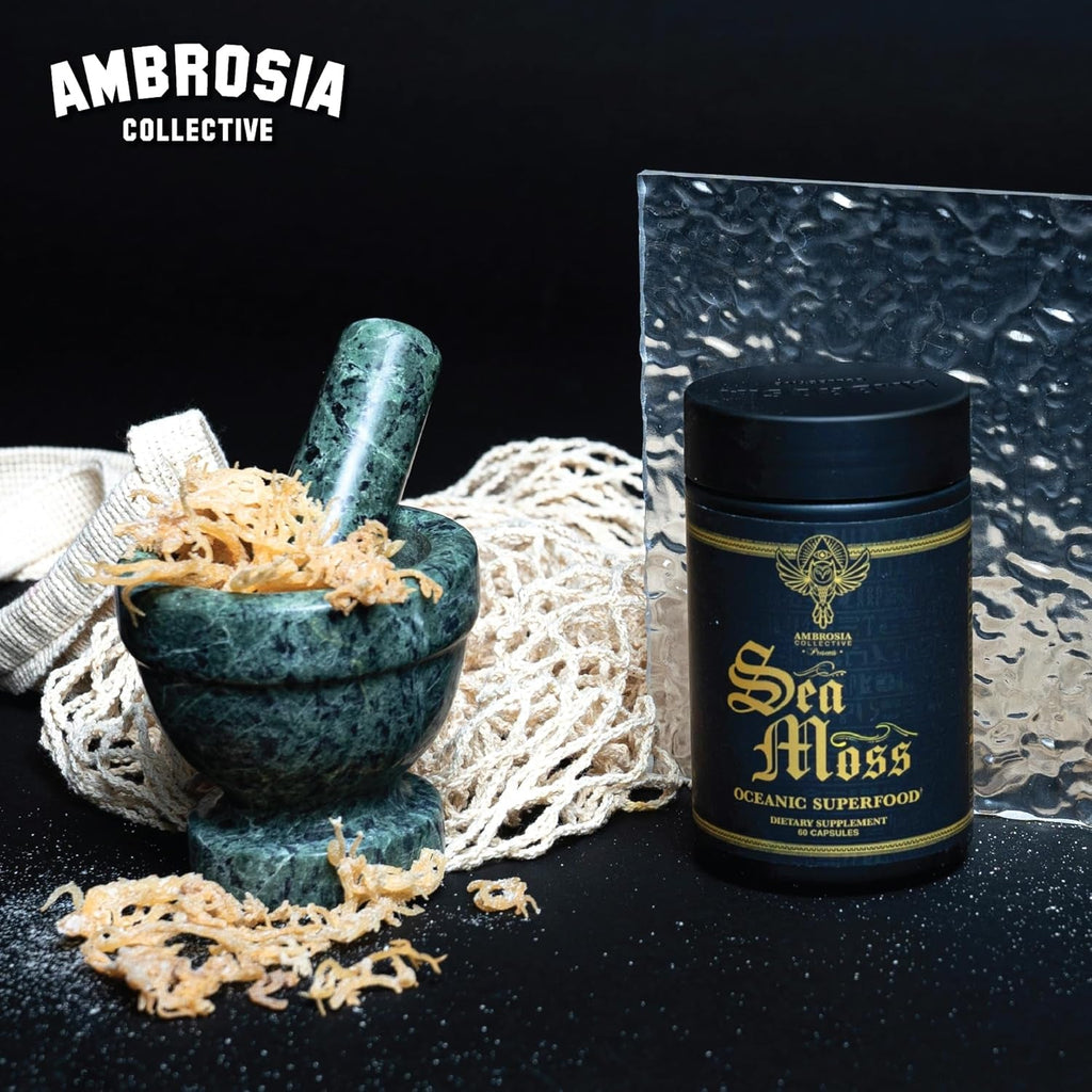 Ambrosia Organic Irish Sea Moss Capsules | Organic Sea Moss 500Mg | Rich in Iodine, Potassium & Vitamins | Thyroid, Digestion & Immune Support | 120 Veggie Capsules (60 Day Supply)