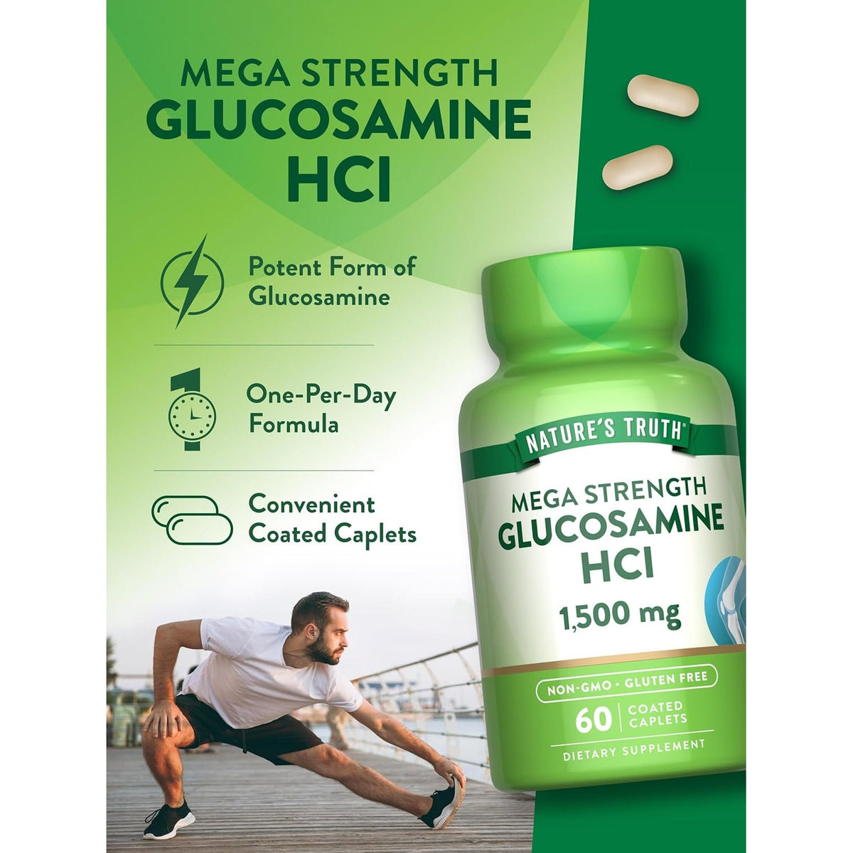 Nature'S Truth Glucosamine HCI 1500Mg | 60 Caplets | Mega Strength | Non-Gmo & Gluten Free Supplement