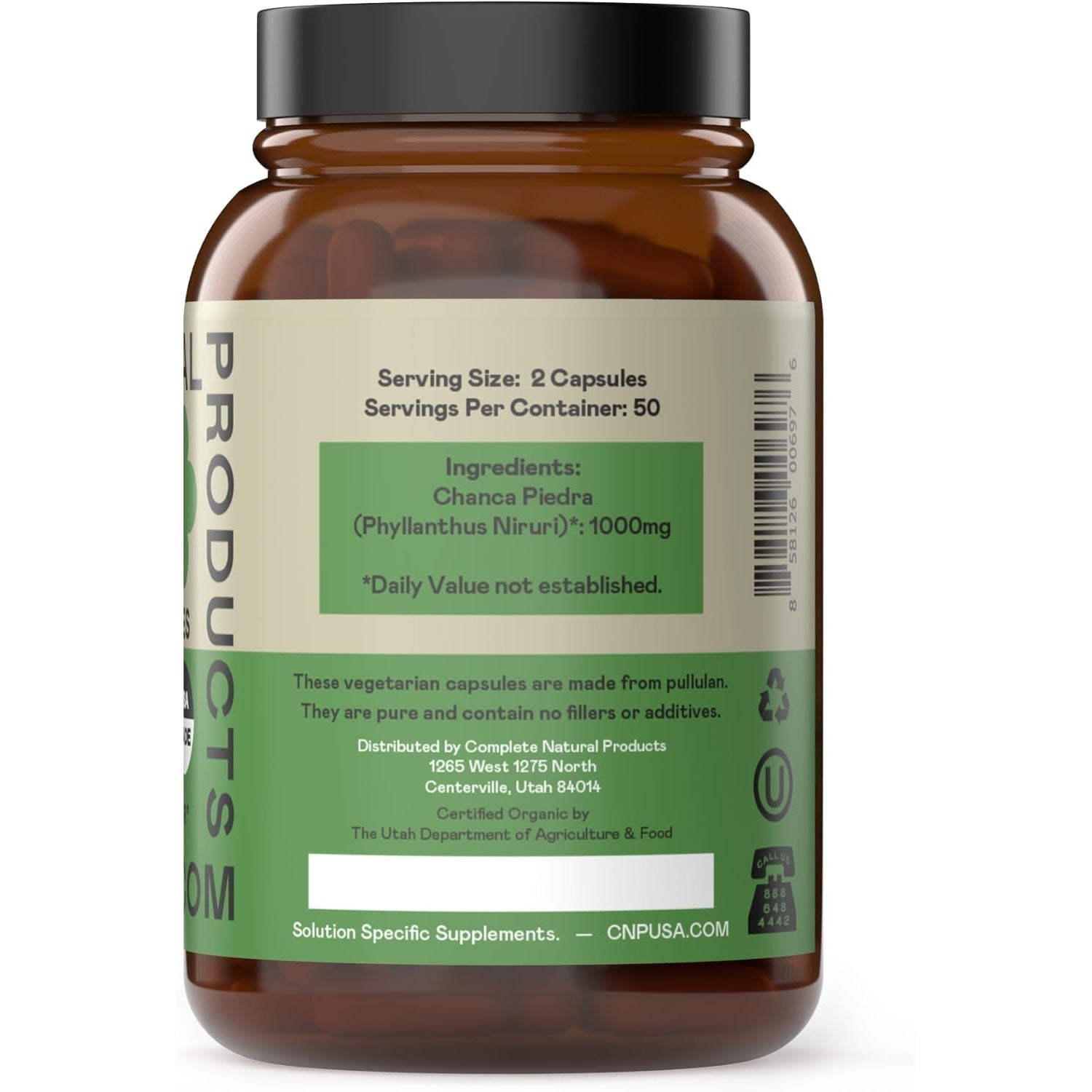 Chanca Piedra Organic Capsules 500Mg - Phyllanthus Niruri Stonebreaker Extract, Kidney Gallbladder Liver Support, 100 Chanca Piedra Capsules, Non GMO, Alcohol Free, Vegan Herbal Supplement Made in USA