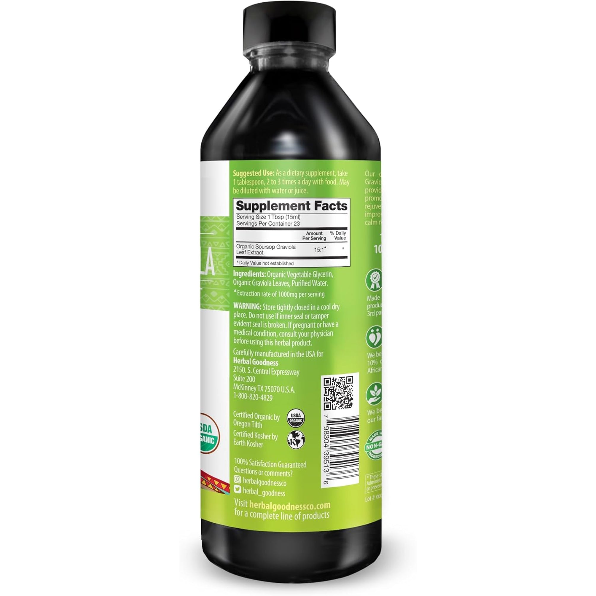 Herbal Goodness Soursop Graviola Liquid Drops 12 Fl Oz - 15X Strength Organic Guanábana Soursop Leaves Extract for Gut Health, Cell & Immune Support Serene Soursop Drops - Vegan, Non-Gmo, Made in USA