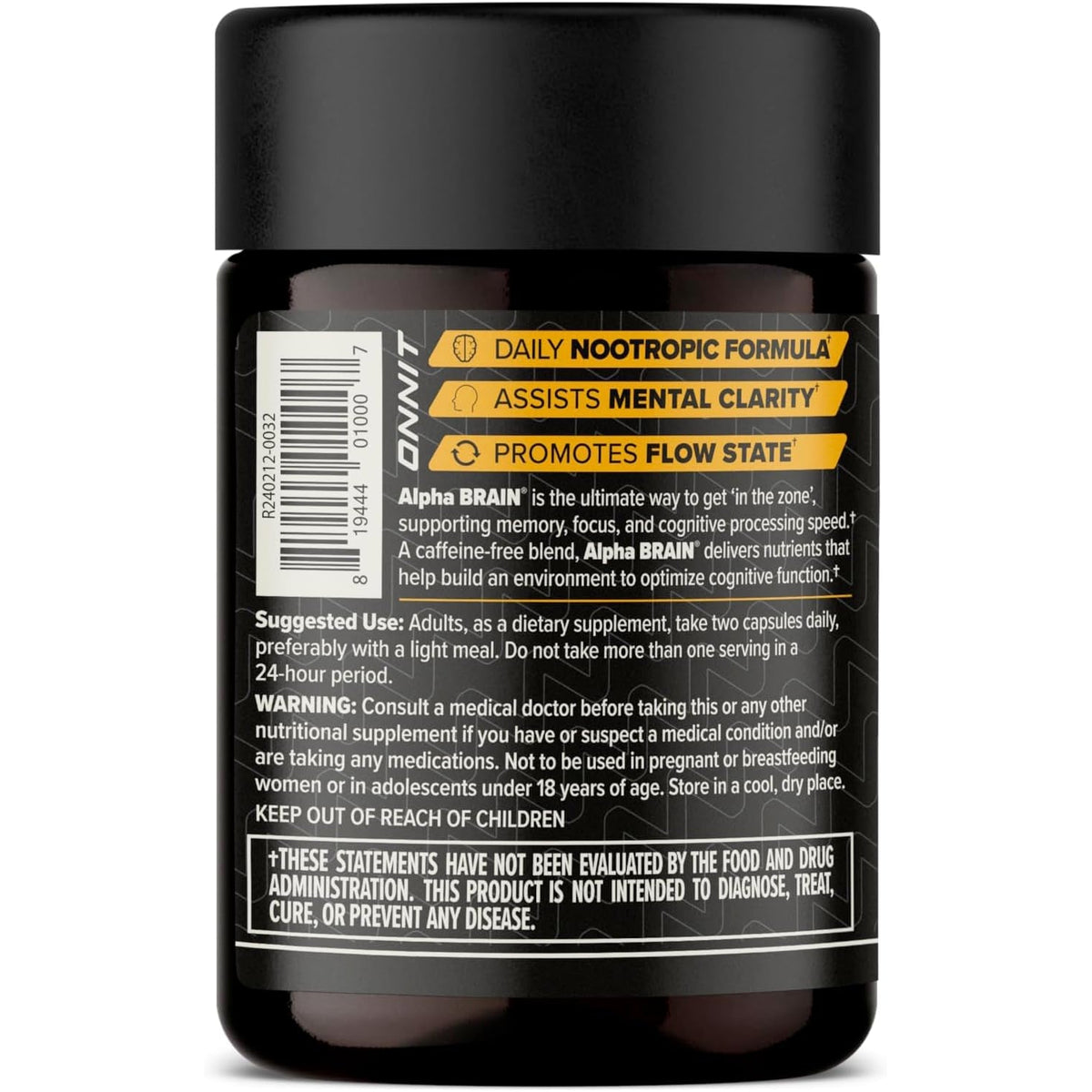 ONNIT Alpha Brain Nootropic Brain Supplement for Focus, Memory, Mental Clarity, Cognitive Support with L-Theanine and Vitamin B6, 30 Count Capsules