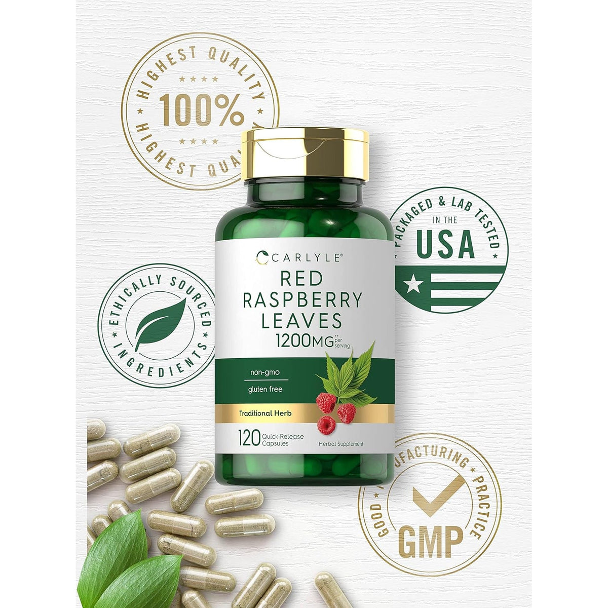 Carlyle Red Raspberry Leaf Capsules | 120 Count | Traditional Herbal Extract | Non-Gmo and Gluten Free Formula