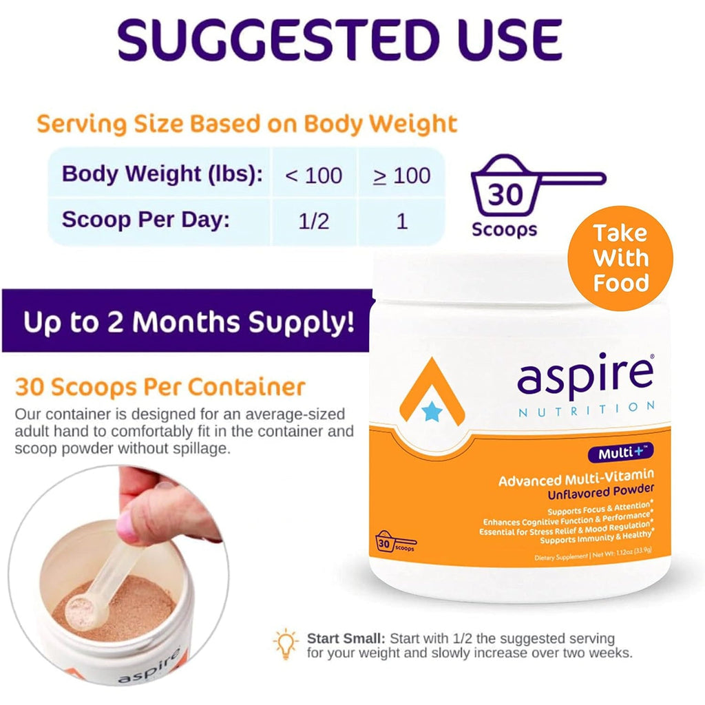 Aspire Multi+™ Advanced Multivitamin for Kids, Men & Women (Unflavored Powder)