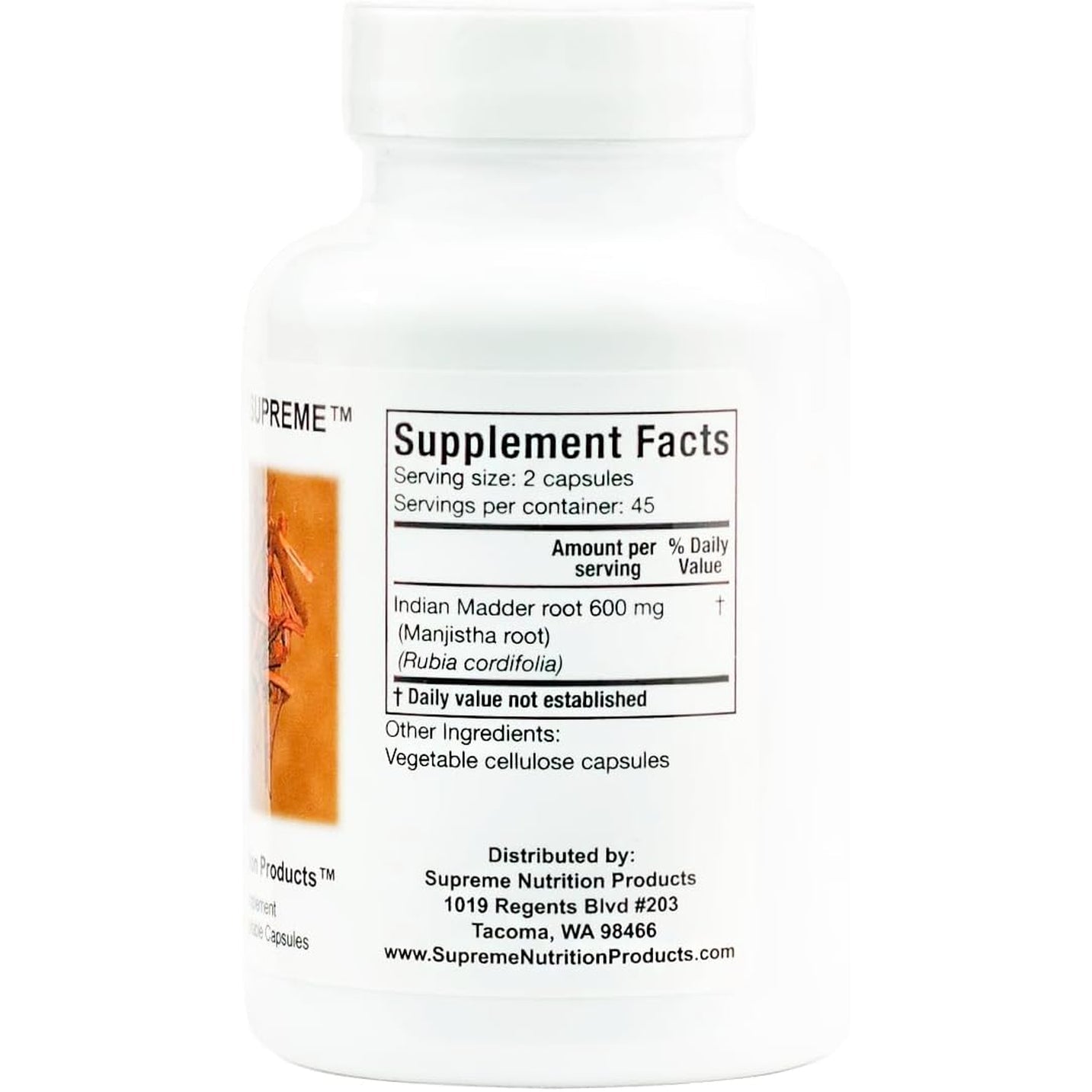 Supreme Nutrition Manjistha Supreme, 90 Pure Indian Madder Root Vegetarian Capsules