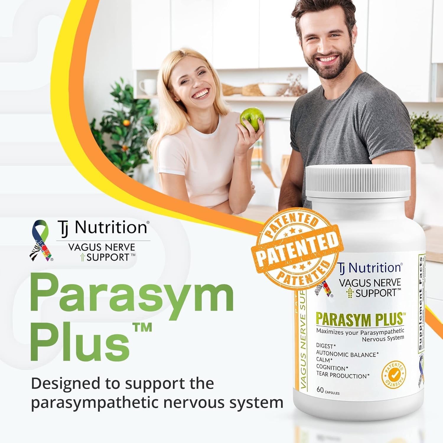 Parasym plus Vagus Nerve Support, Patented Digestive Nutritional Supplements, Energy Booster for Men and Women, Memory Supplement for Brain, Gentle Immune System Support, 60 Capsules