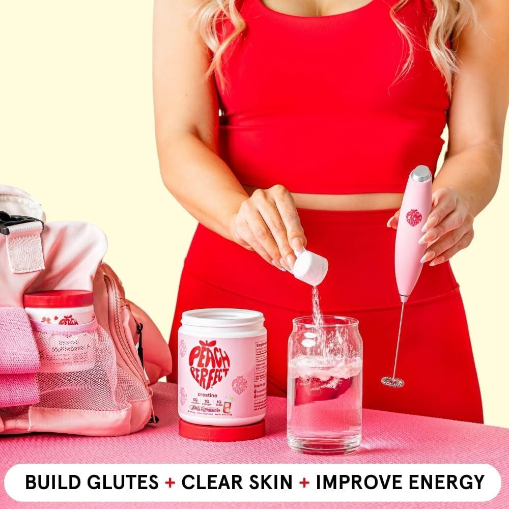 Peach Perfect Creatine for Women – Micronized Creatine Monohydrate Powder with BCAA & Collagen for Glute Strength Support, Boosts Energy, Focus, Strength, and Endurance – Pink Lemonade, 30 Servings