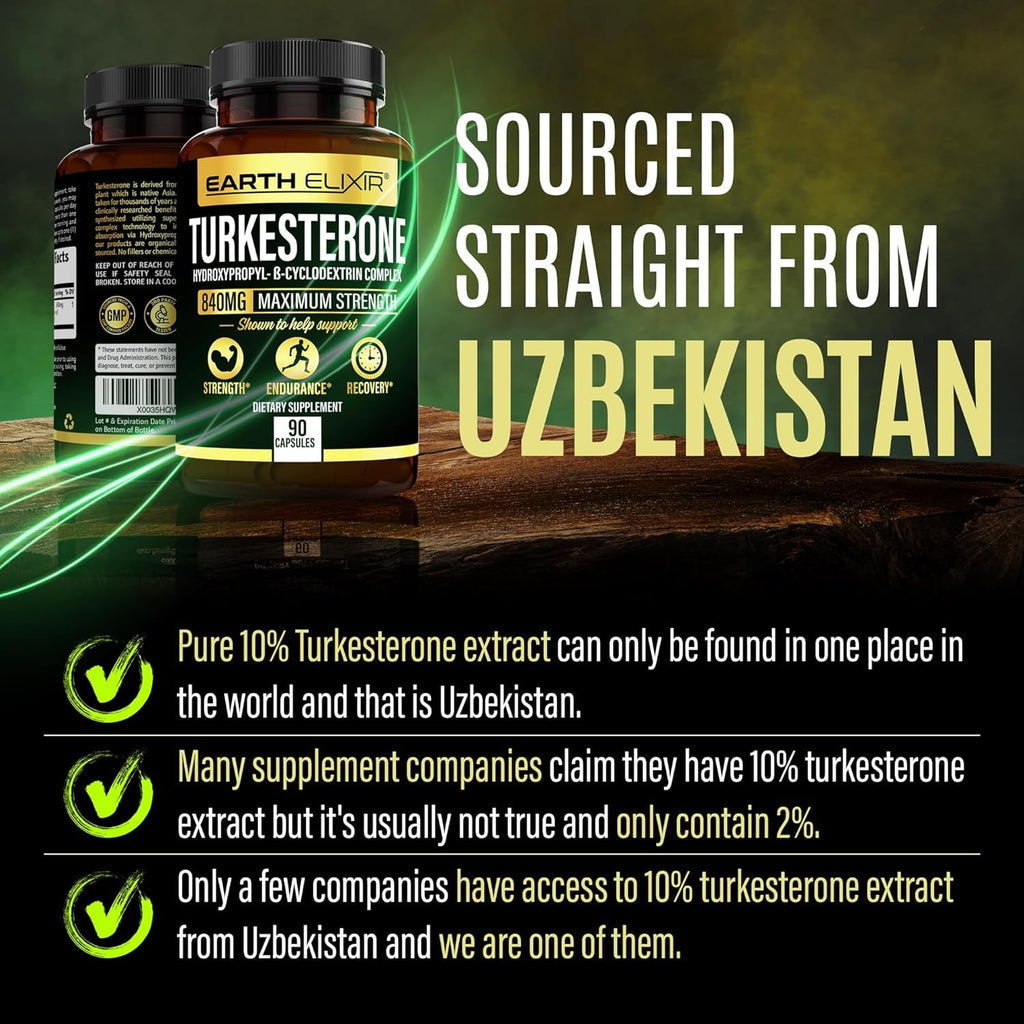 Turkesterone 840 Mg – Natural Testosterone Support - 100% Pure Turkesterone Supplement for Men & Women - Ajuga Turkestanica Extract - Made in USA & 3Rd Party Tested for Strength, Energy & Vitality