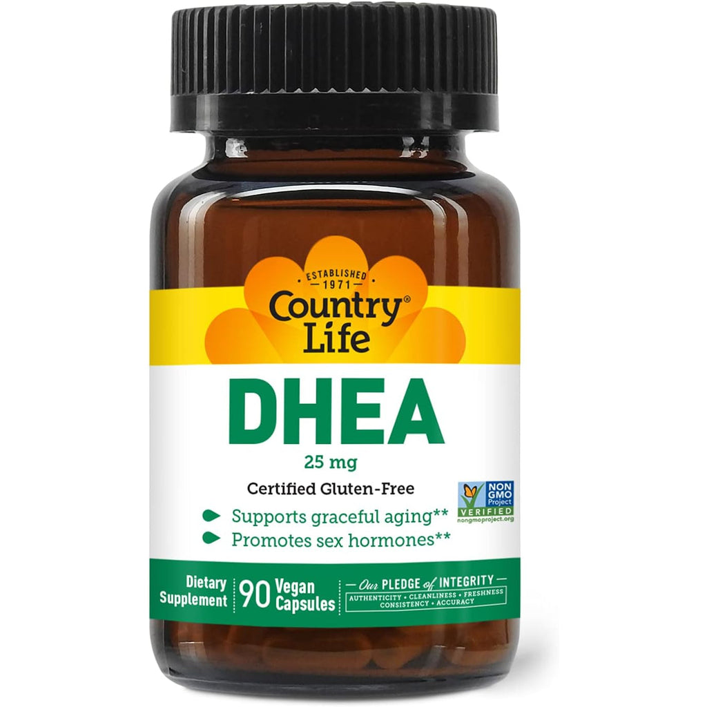 Country Life DHEA 25Mg, 90 Vegan Capsules, Certified Gluten Free, Certified Vegan, Non-Gmo Verified,