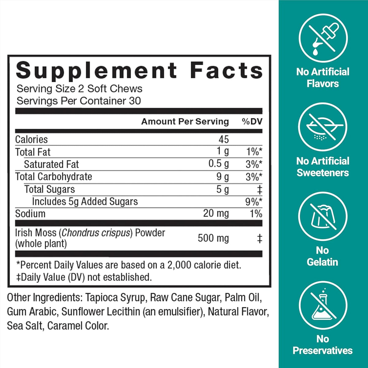 Force Factor Superior Sea Moss, Premium Irish Sea Moss to Support Energy, Immune Function, Gut Health, & Skin Health, Non-Gmo, Gluten Free, Salted Caramel Flavor, 60 Soft Chews