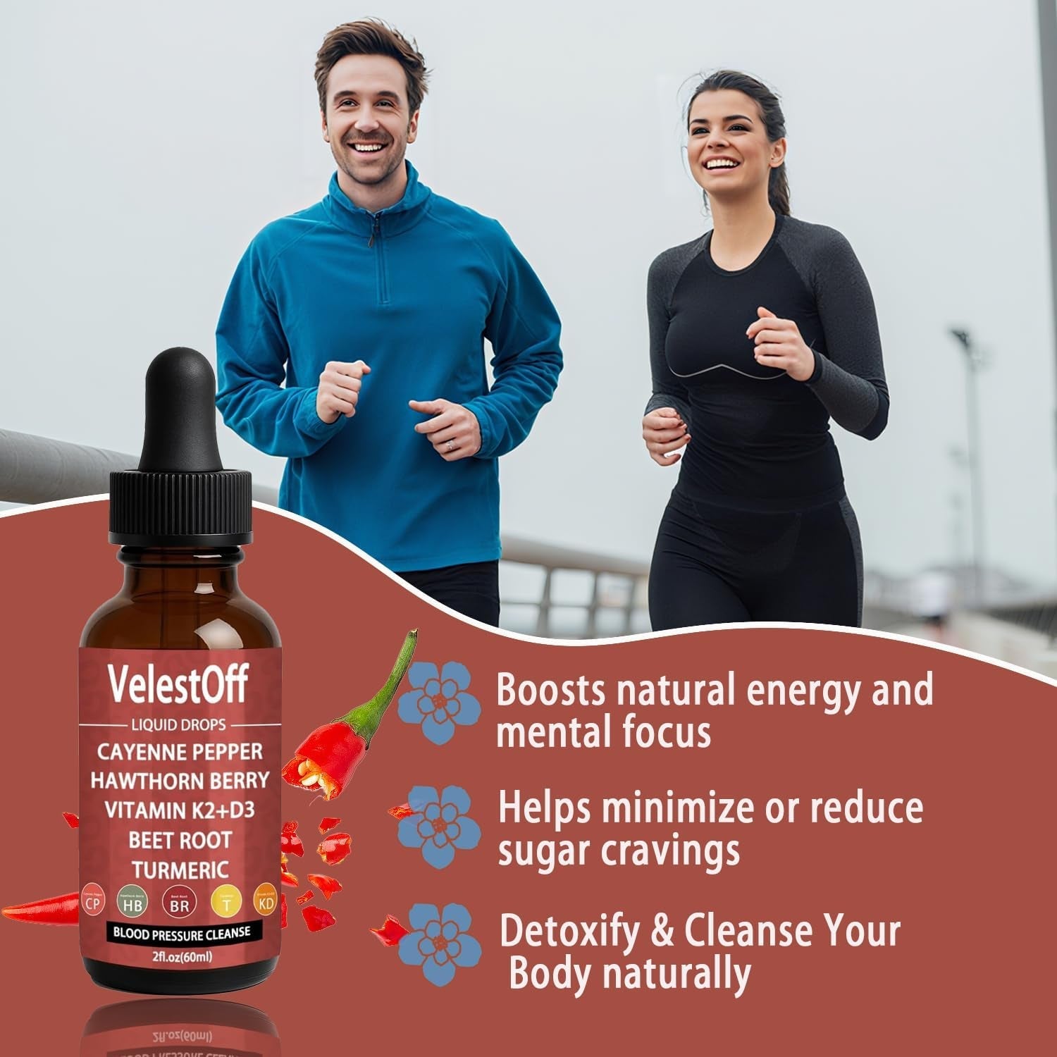 Velestoff Cayenne Pepper & Cayenne Pepper Drops Liquid Supplement with Hawthorn, Beet Root, Turmeric, Vitamin K2 D3