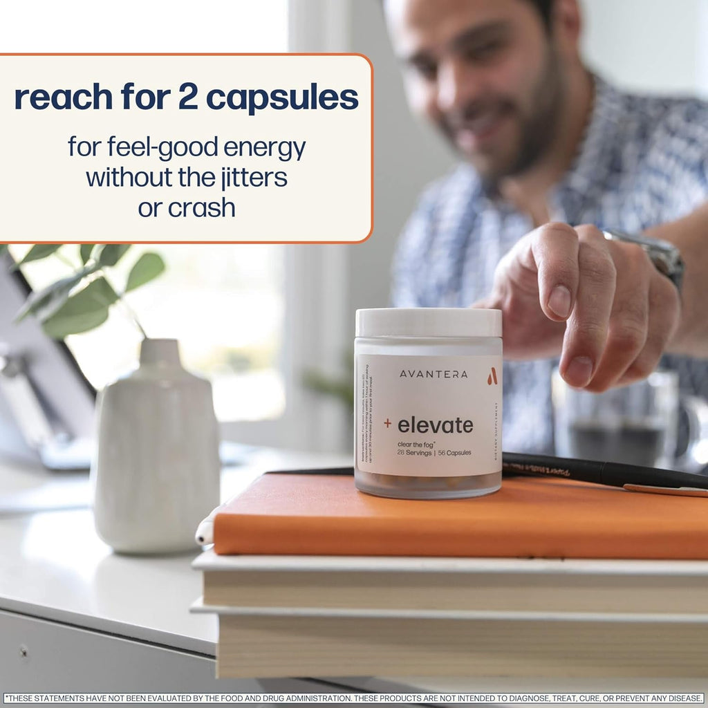 Avantera Elevate Premium Nootropic Supplement - Beat Brain Fog - Best Focus Supplements for Memory & Focus Support - Energy without Crash - 56 Count Pills for Women & Men*