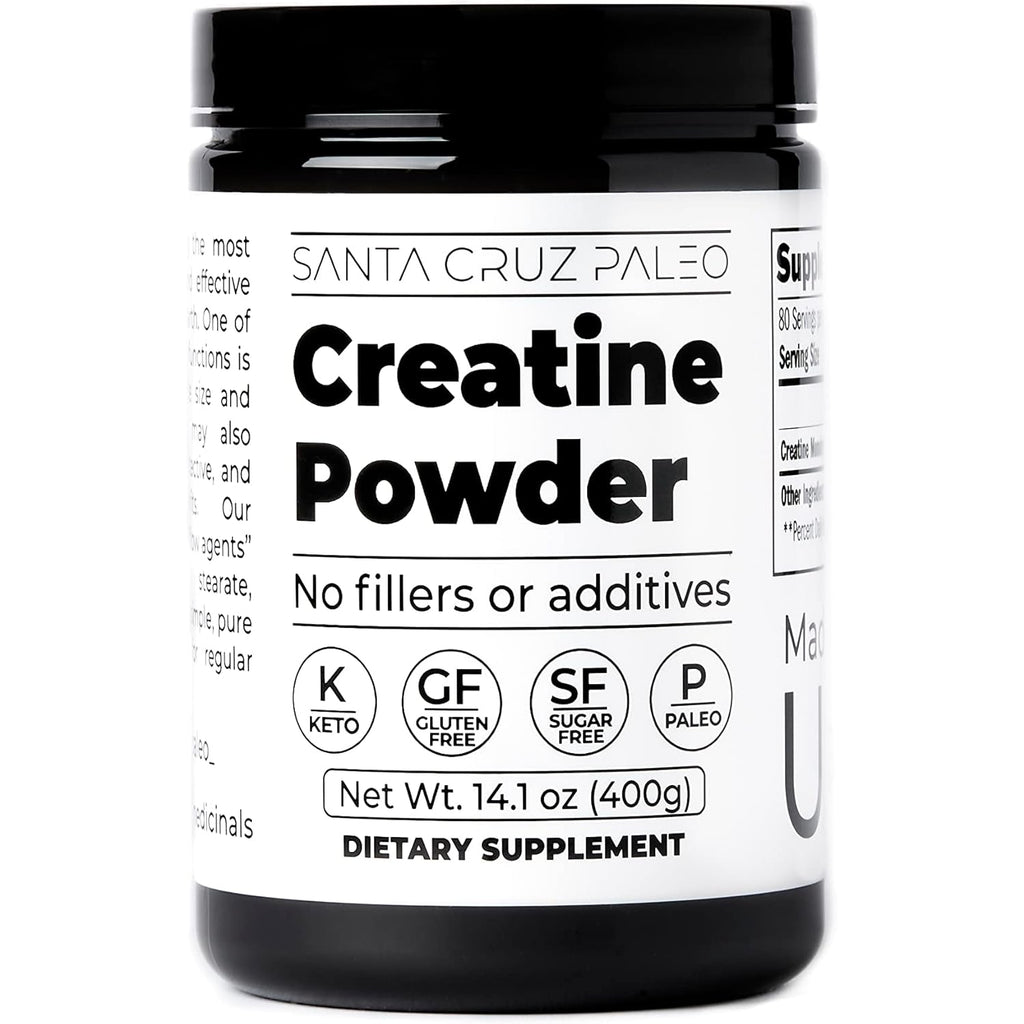Santa Cruz Paleo, Creatine Monohydrate Powder Micronized, Unflavored Pre Workout and Muscle Support Supplement, Gluten Free Keto, Mix with Water or Shakes, No Fillers or Additives, 80 Servings, 400G