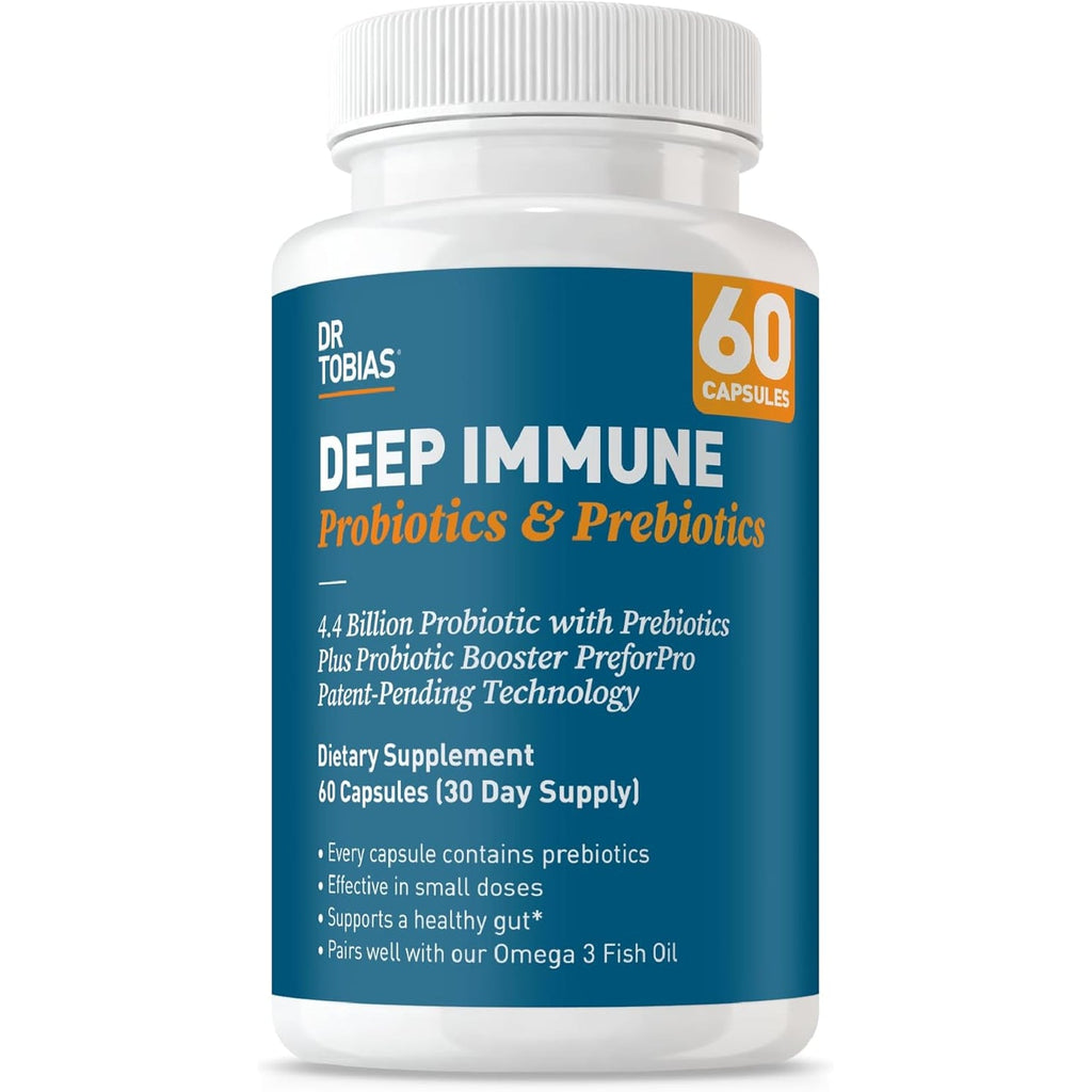Dr. Tobias Deep Immune Probiotics & Prebiotics - Dual Action Digestion & Immune Support with Preforpro Prebiotics & Delayed Release Spore Forming Probiotics for Women & Men - 60 Capsules (30 Servings)