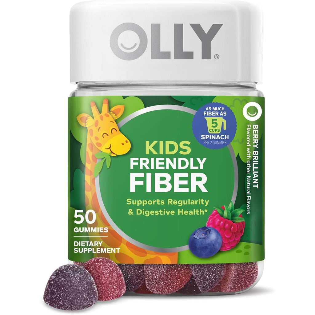 OLLY Kids Friendly Fiber Gummy, Digestion Support,* 3G Prebiotic Fiber FOS, Kids Chewable Supplement, Berry Brilliant Flavored, 25 Day Supply - 50 Count
