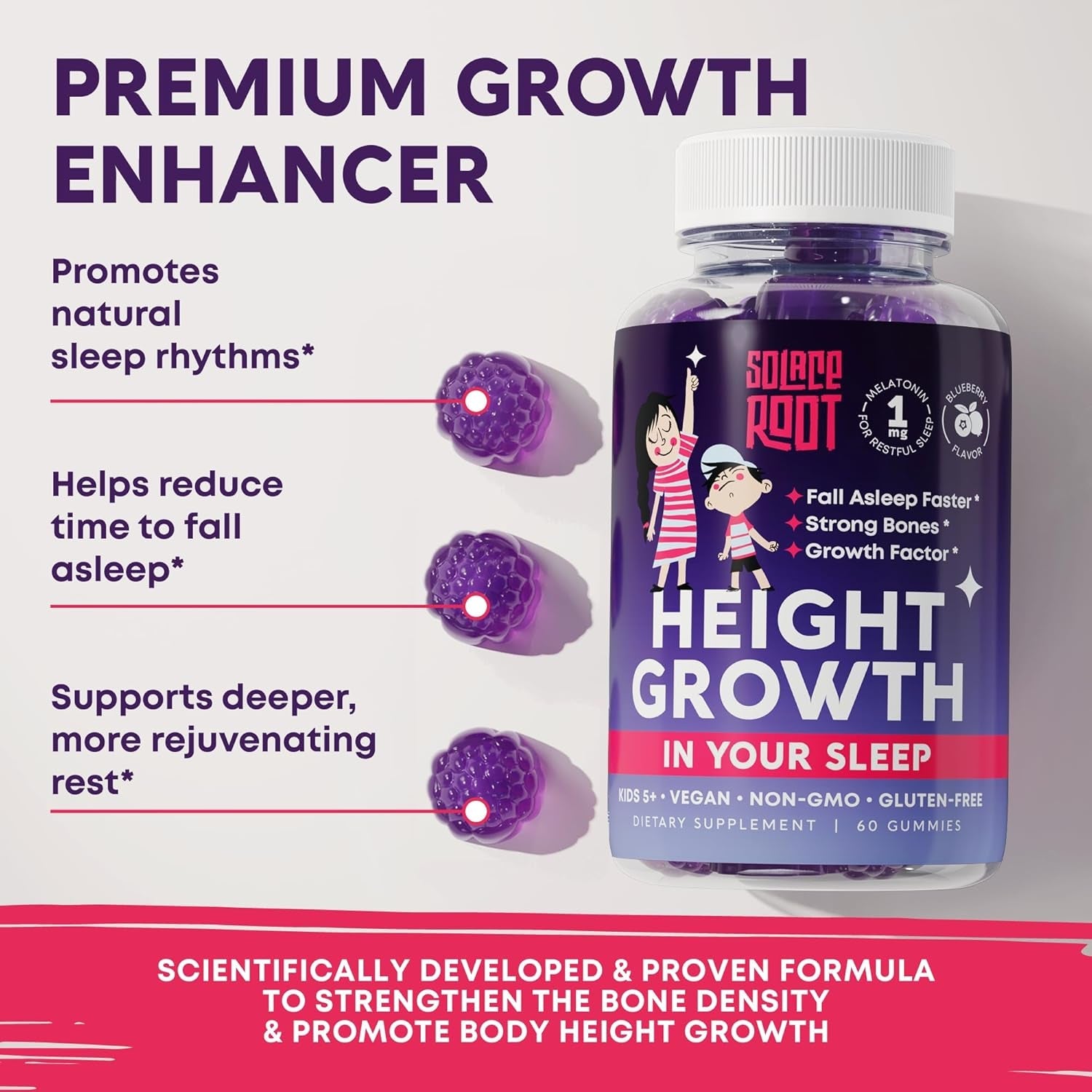 Height Growth Gummies with Melatonin for Kids & Teens - Ashwagandha for Kids - Melatonina Para Niños - Height Growth Supplement - Teen Boy Vitamins - Grow Taller Supplement - Kids Melatonin Gummy