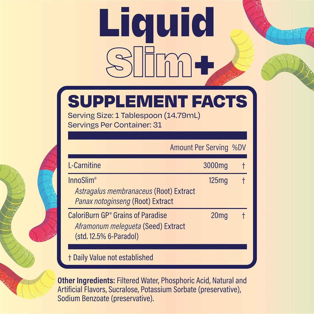 Liquid Slim – Advanced Liquid L-Carnitine 3000Mg with Caloriburn GP® and Innoslim®, Stimulant Free, Zero Calorie, Sugar Free, Sour Gummy Worms Flavor, 31 Servings