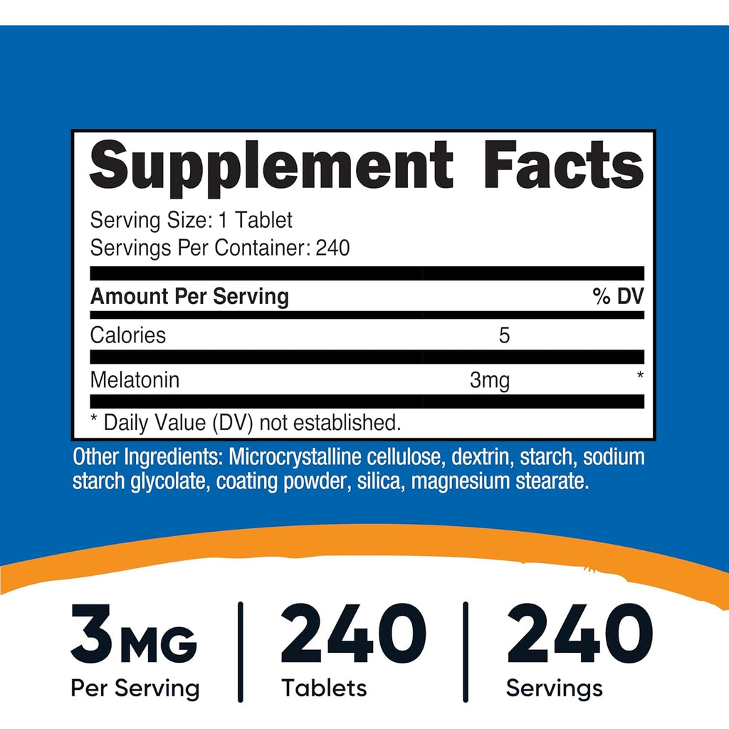 Nutricost Melatonin 3Mg, 240 Tablets - 3Mg per Serving, Non-Gmo, Gluten Free