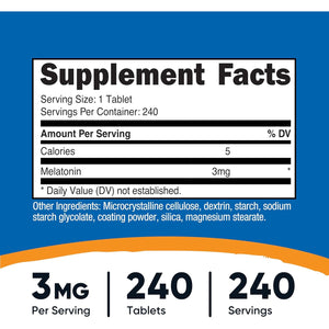 Nutricost Melatonin 3Mg, 240 Tablets - 3Mg per Serving, Non-Gmo, Gluten Free