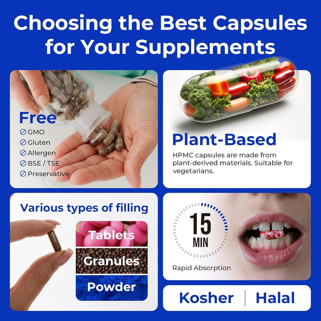 Empty Vegan Capsules Size 0-100 Count Vegetable Capsule - Veggie Empty Caps with 2 Micro Lab Spoons