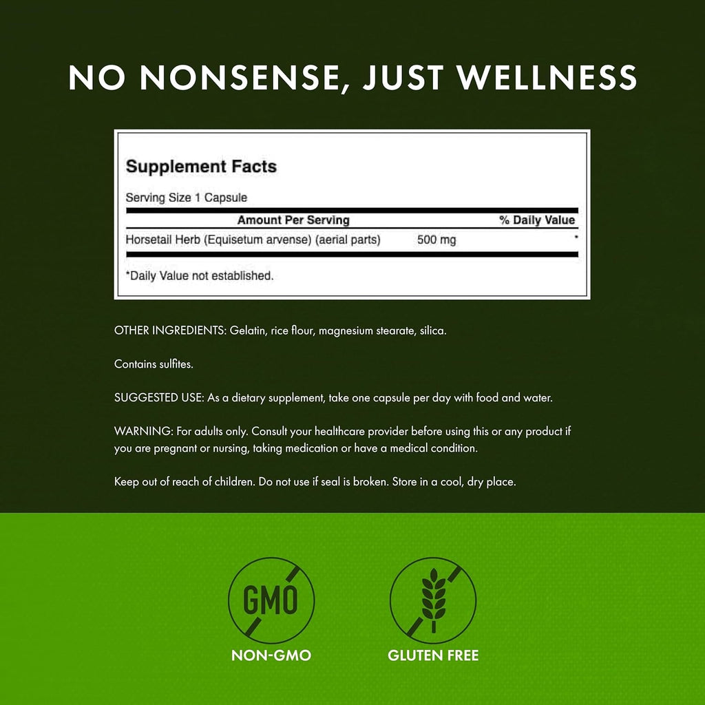 Swanson Horsetail - Herbal Supplement Supporting Healthy Hair, Skin & Nails - Natural Ingredients for Bone Health & Urinary Tract Support - (90 Capsules, 500Mg Each)