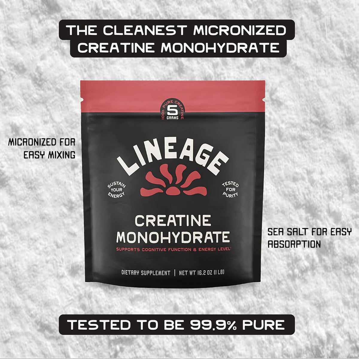 Lineage Provisions Micronized Creatine Monohydrate with Sea Salt - Micronized Creatine Powder for Training & Performance – No Artificial Ingredients – 90 Servings