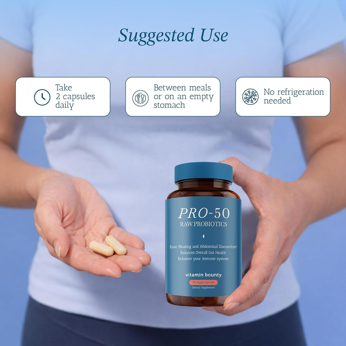 Vitamin Bounty Pro-50 - Probiotics for Women & Men - 50 Billion CFU - 13 Strains Probiotic + Prebiotic - Probiotics for Digestive Health - Delayed Release Capsules - 60 Count