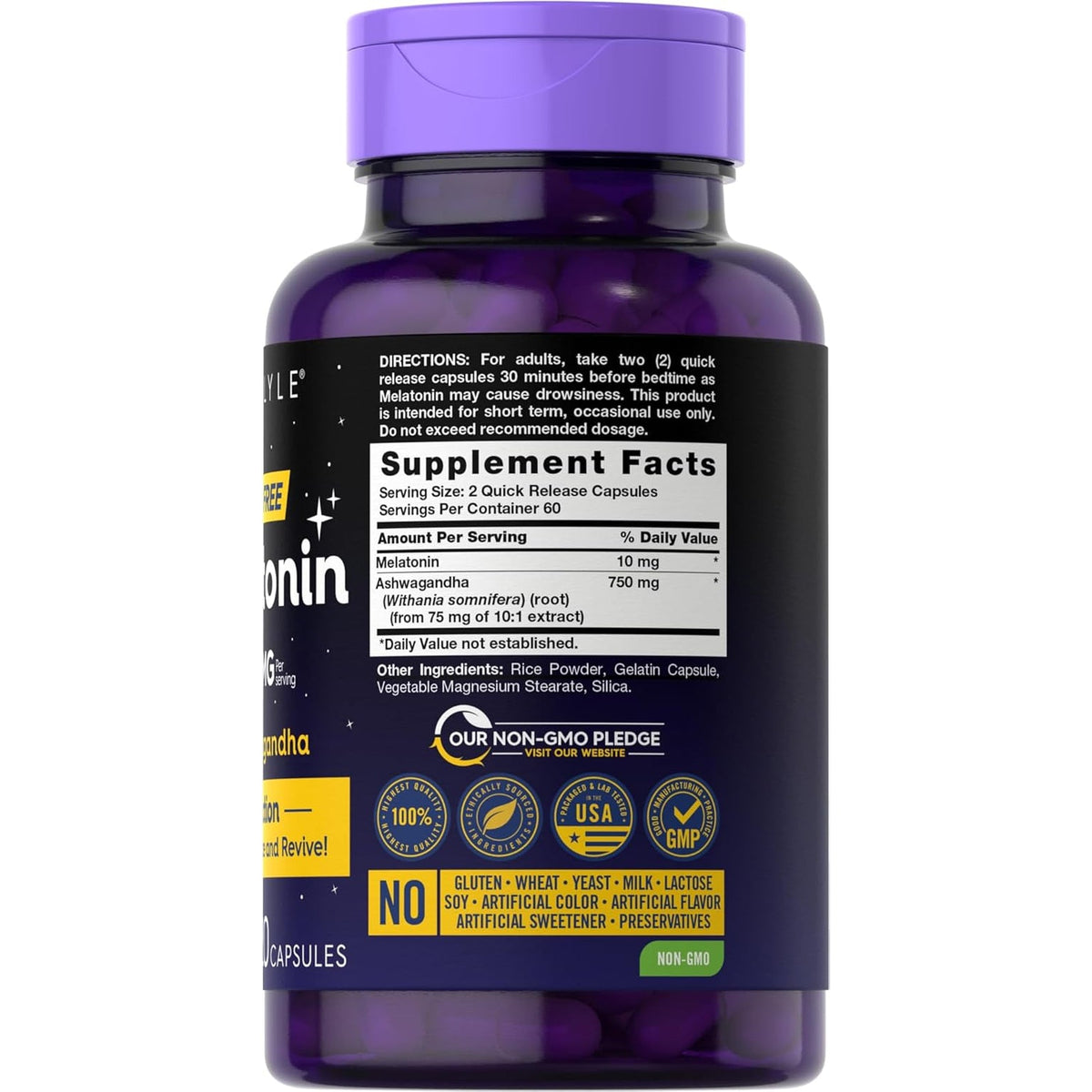 Carlyle Melatonin 10Mg | 120 Capsules | with Ashwagandha | Triple Strength Formula | Non-Gmo, Gluten Free Supplement