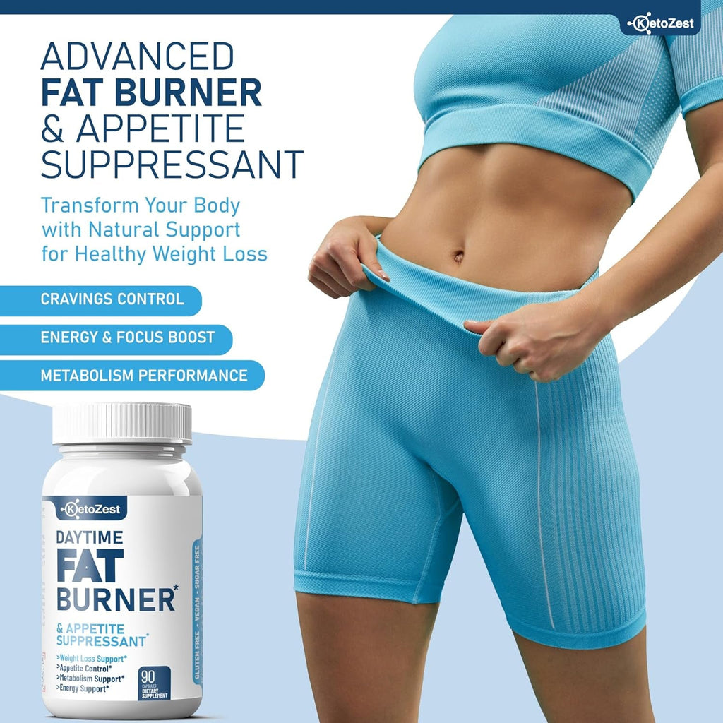 Fat Burner Appetite Suppressant for Weight Loss - Daytime Men Women Natural Thermogenic Fat Burning Diet Pills with Green Tea Caffeine - Curb Hunger Appetite Control Belly Fat Burn Support