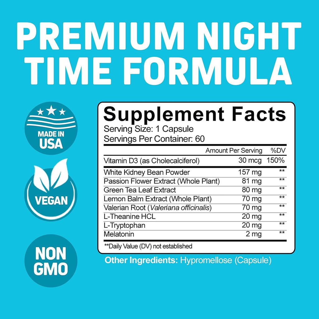 Herbtonics Night Time Burn & Sleep Complex Supports Overnight Metabolism, Stress Relief & Deep Sleep. Includes Melatonin, Valerian and Green Tea – Vegan Bedtime Weight Management (60 Capsules)