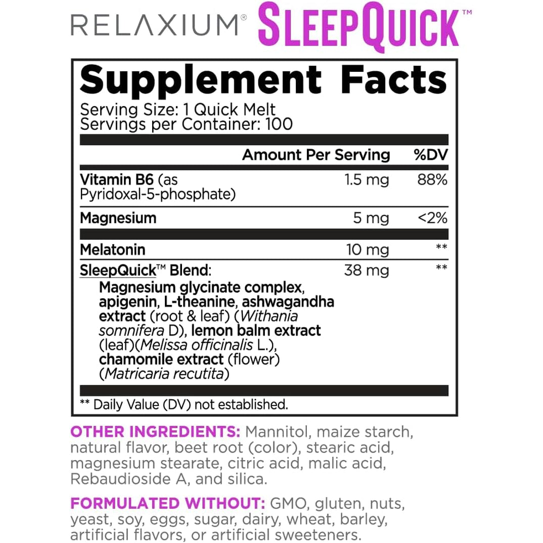 Relaxium Sleep Quick Maximum Strength Melts, Fast Acting Sleep Aid with 10 Mg Melatonin, Drug Free Dietary Supplement, Vegan, Gluten Free, Made in USA, 100 Servings, Berry Flavor