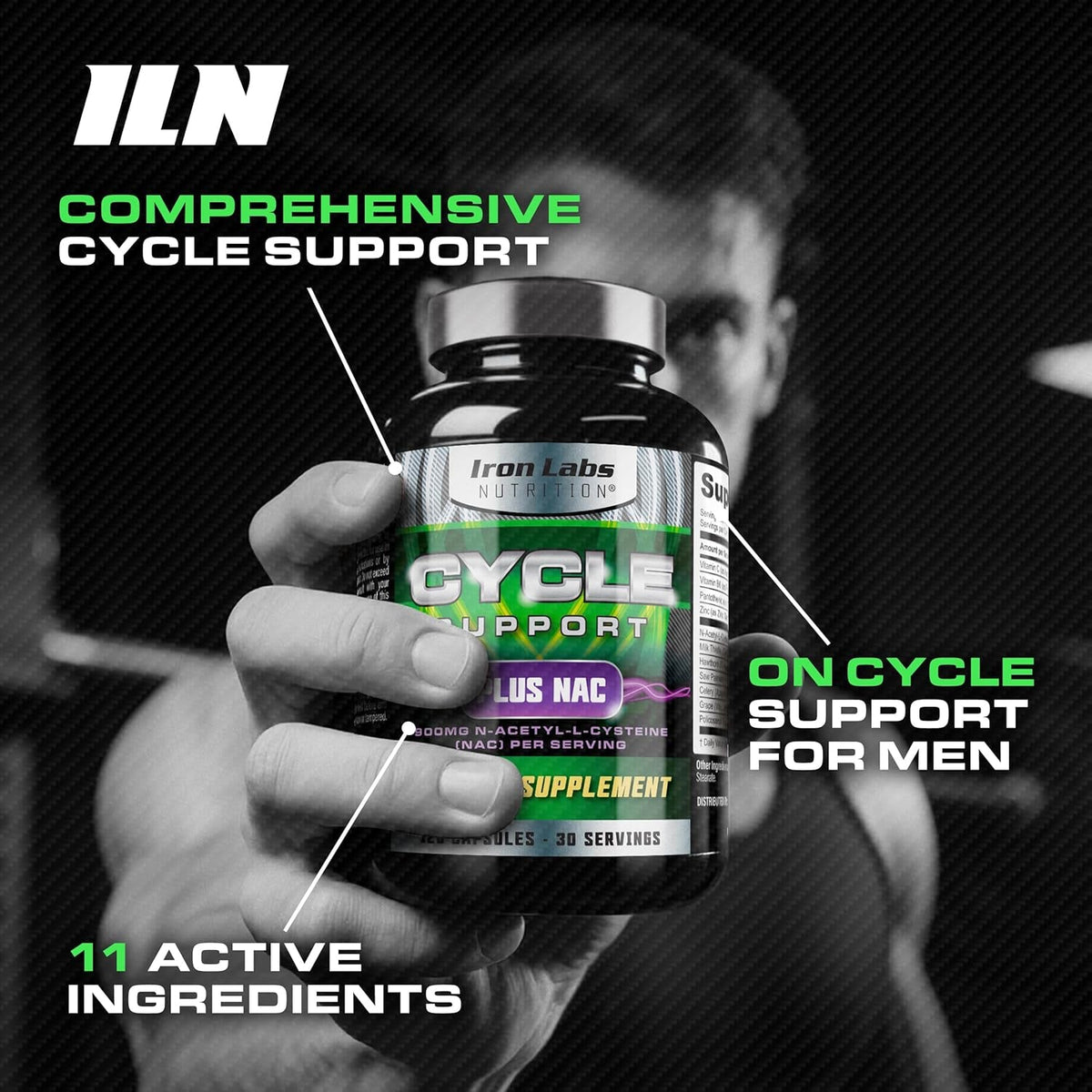 Iron Labs Nutrition: Cycle Support plus NAC (N-Acetyl-L-Cysteine) - on Cycle Support Supplements for Men - N Acetyl L Cysteine and Milk Thistle (120 Capsules)