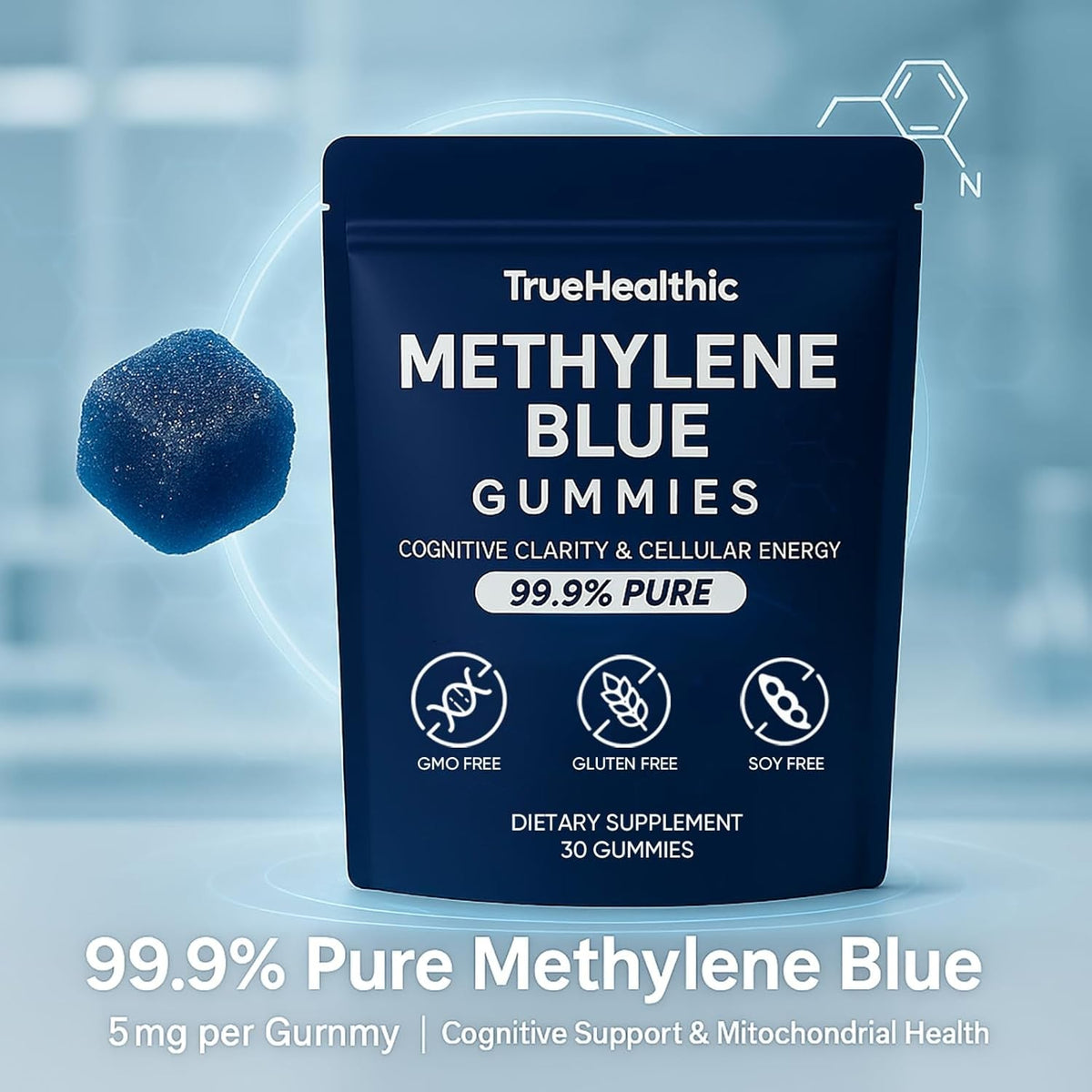Methylene Blue Gummies - 99.9% Pure, 5Mg per Gummy, Supports Sustained Energy, Mental Clarity, Reduces Brain Fog & Improves Focus, Mood Enhancement - 30 Gummies (2)