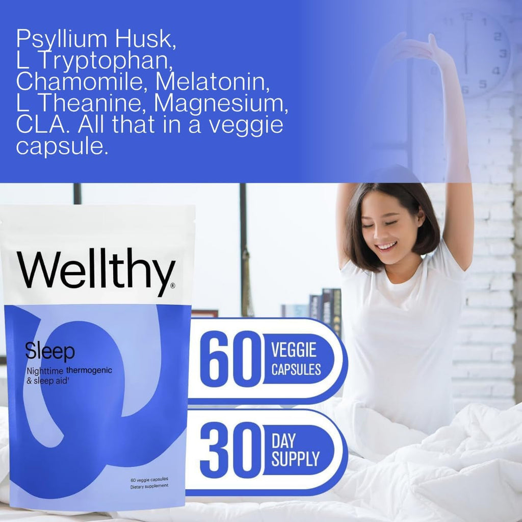 Wellthy Night Time Thermogenic - Vitamin B6, Ashwagandha & Melatonin - Nighttime Thermogenic for Women - Belly Thermogenic - Natural Weight Loss Supplements for Women, 60 Count Capsules