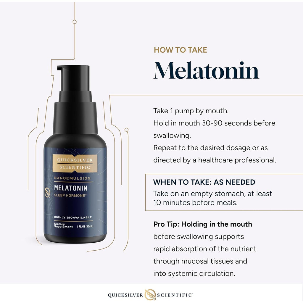 Quicksilver Scientific Liposomal Melatonin - Bedtime, Jet Lag & Immune Support Liquid for Adults - Efficient, Superior Absorption 1Mg to Minimize Morning Drowsiness (30 Ml)