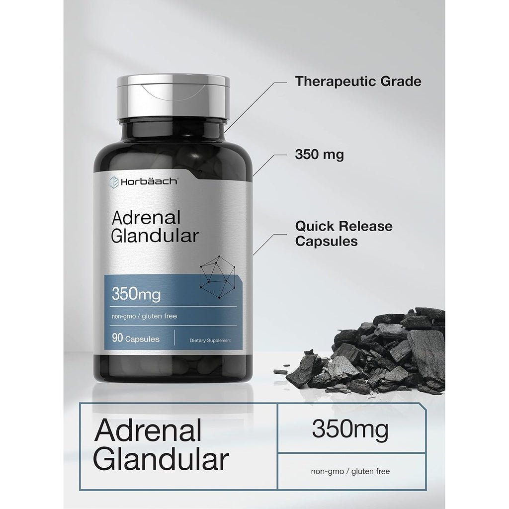 Horbäach Raw Adrenal Glandular | 350 Mg | 90 Capsules | Non-Gmo, Gluten Free Supplement