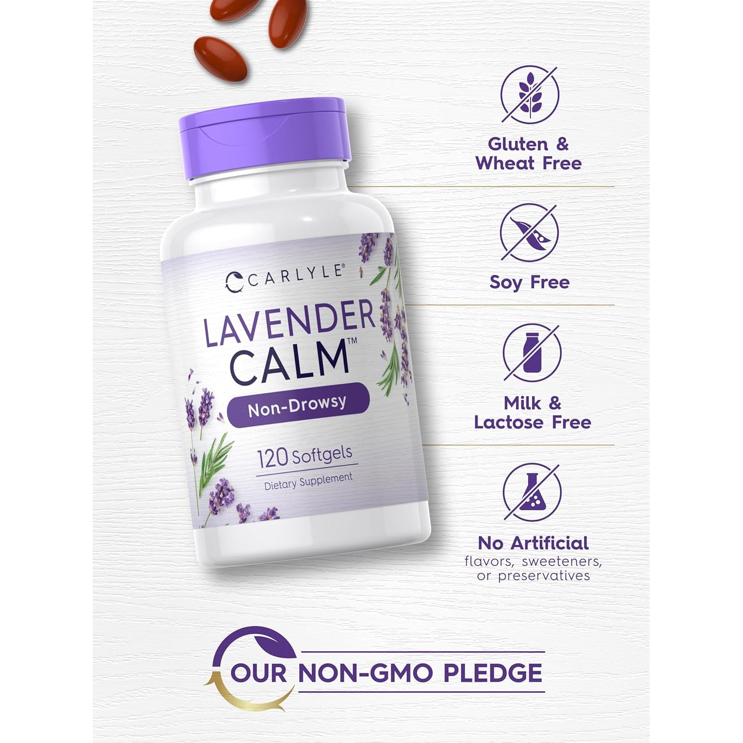 Carlyle Lavender Pills | 80 Mg | 120 Softgel Capsules | Calm & Non-Drowsy Formula | Non-Gmo & Gluten Free Supplement